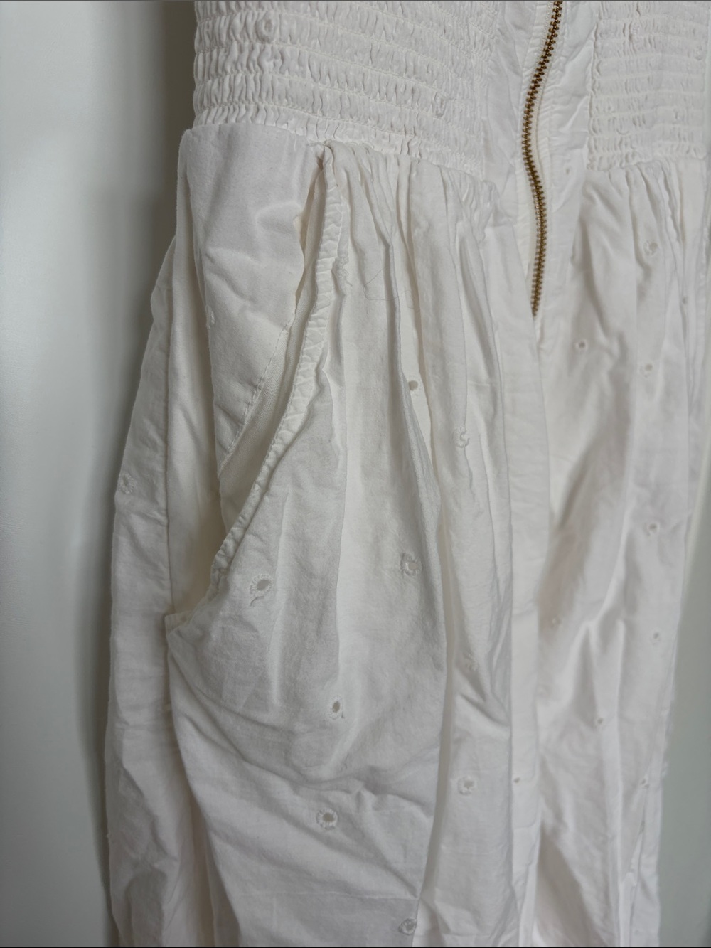 Anthropologie Maeve The Tommie Cap-Sleeve Smocked Front-Zip Shirt Dress Eyelet M - Picture 9 of 12